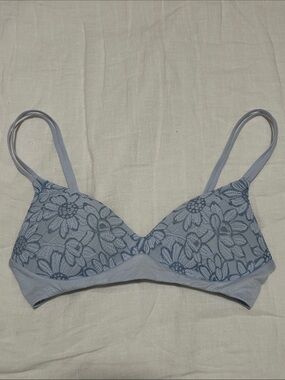 Aerie Light Blue Floral Lace design Real Sunnie Wireless Pushup Bra